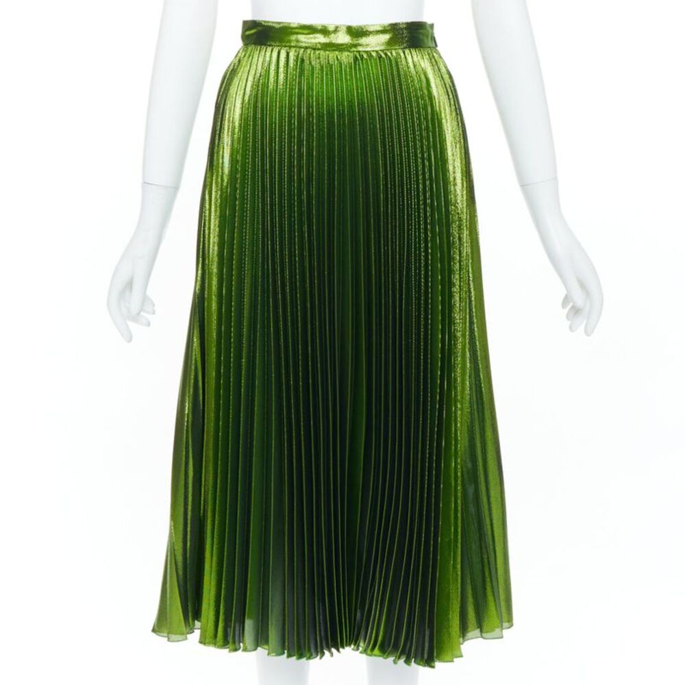 Gucci 2016 Runway Green Metallic Pleated Skirt